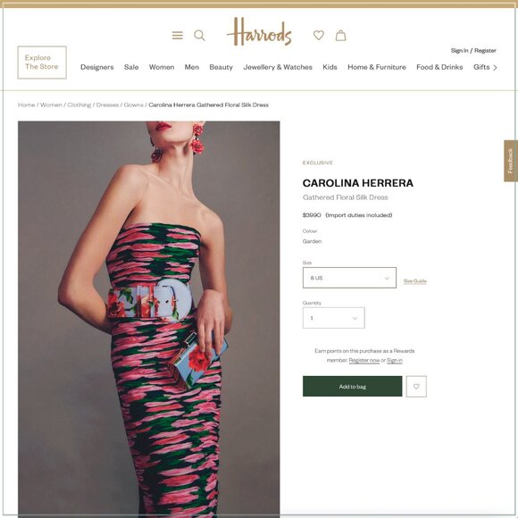 $3990 Carolina Herrera Gathered Floral Silk Strapless Runway Midi Dress - Picture 4 of 12